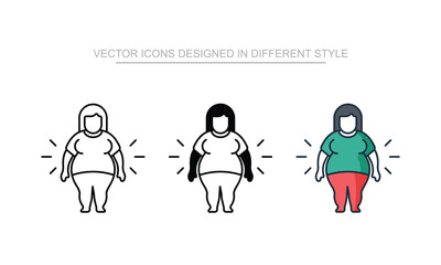 Overweight Body icon set in different style with white background illustration