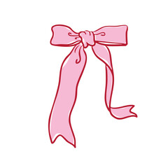 Sweet Pink Bow Aesthetic Illustration. Hand drawn cute pink bow vector