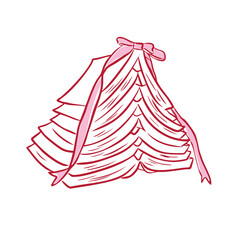 Handrawn stack of books with ribbon. Sketch book and ribbon with coquette style