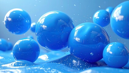 Blue Spheres Floating on a Liquid Surface - A Captivating Visual.