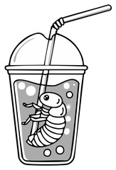 Fototapeta premium Cartoon cockroach swimming in a refreshing drink with a straw illustration