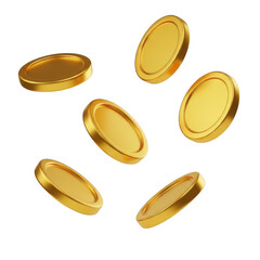 Falling gold coins isolated on transparent background