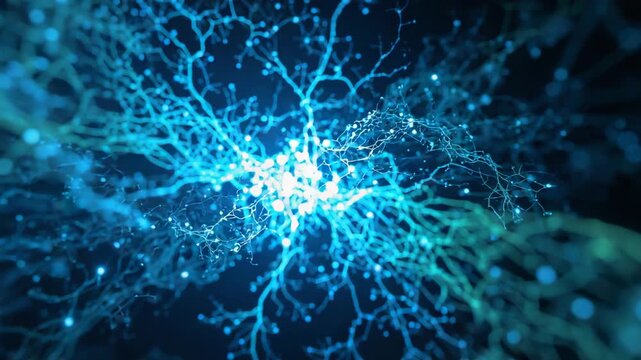 Brightening central network expanding in dark void, sending energy through filaments and particles
