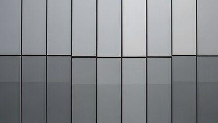 Abstract reflective facade of vertical rectangular panels with mirrored reflections