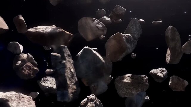 Asteroid collision in deep space with visible rock fragmentation and drifting debris