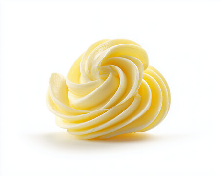 Organic Butter Swirl Spiral Isolated on White Background &ndash; Creamy Yellow Dairy Texture