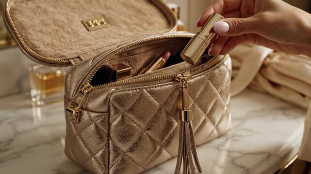 Elegant Makeup Routine - A Womans Touch with Cosmetic Bag.