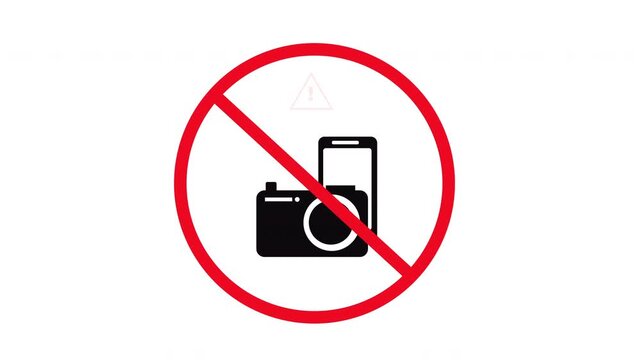 No camera and no filming allowed prohibition sign animation.  privacy, security regulation and public area warning symbol