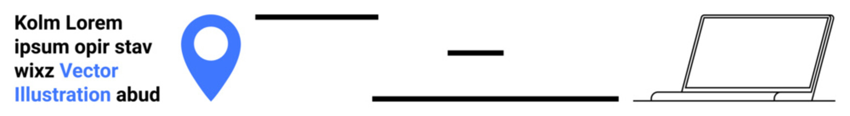 Obraz premium Navigation, technology, business tools, data management, digital marketing, minimalism. A map pin icon, laptop outline and placeholder text on a clean layout. Navigation and technology concepts