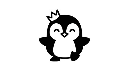 Fototapeta premium Cartoon penguin with crown on white