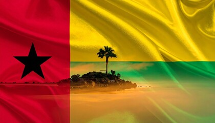 Benin and Guinea-Bissau flags with sunset sky.
