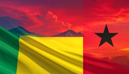 Benin and Guinea-Bissau flags with sunset sky.