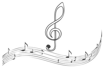 Elegant musical notes and treble clef design in flowing lines