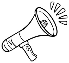 Black and white cartoon megaphone with sound waves vector illustration