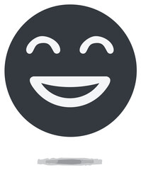 Minimalist dark gray circle with a happy smiling face and open mouth icon