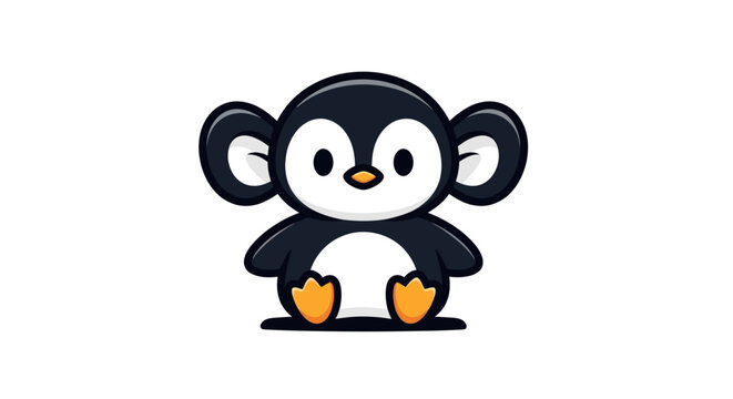 Cartoon penguin with monkey ears illustration