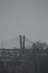 Fototapeta premium View of the bridges of the city of Toruń and the frozen, snowy Vistula River
