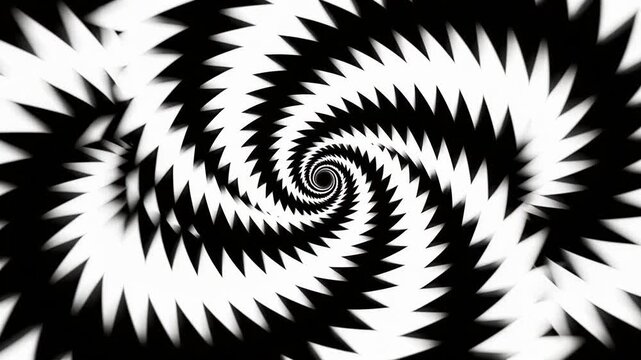 Hypnotic Black and White Spiral Optical Illusion Background.