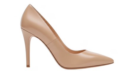Elegant beige high heel pump shoe isolated on transparent background