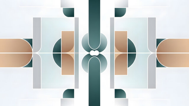 Symmetrical geometric abstract composition with teal brown and beige elements