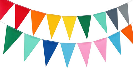 Fototapeta premium Colorful triangular bunting flags hanging in a row on transparent background