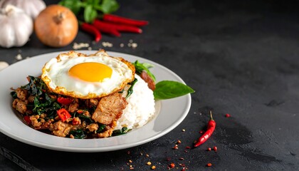 Pad Kra Pao with Fried Egg - A Delicious Thai Dish.