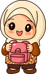 Obraz premium Cute Hijab Girl Holding Bag Illustration