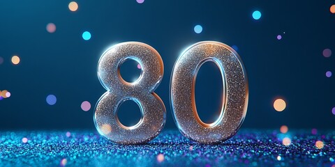 Festive Eightieth Birthday Celebration with Sparkly Glitter, Blue and Metallic Decorations