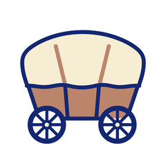 Flat vector icon of a blue covered wagon.