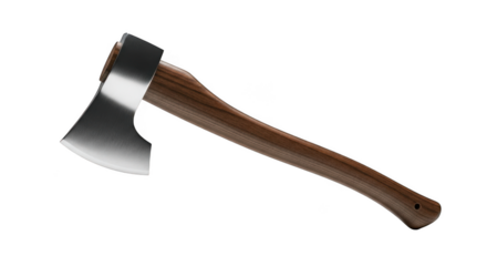 A shiny axe with a wooden handle isolated on transparent background