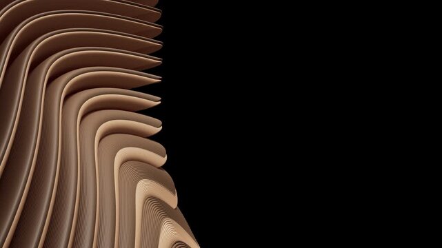 A 3D animation with smoothly curving two-colored lines that ultimately form an ornament, filling the entire screen and creating the effect of wave-like movement and depth. Alpha Channel.