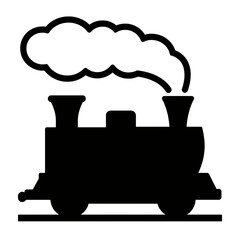 Steam train vector icon with smoke.