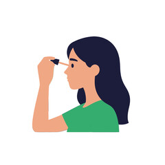 Woman applying eyeliner in flat icon style.