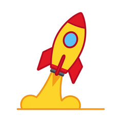 Yellow and Red Rocket Launching App Icon.
