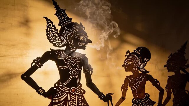 Traditional Thai Shadow Puppet Show Nang Yai Performance.