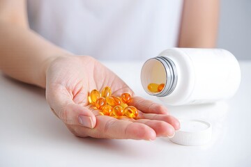 Elderly Woman Holding Supplements from Spilled Bottle