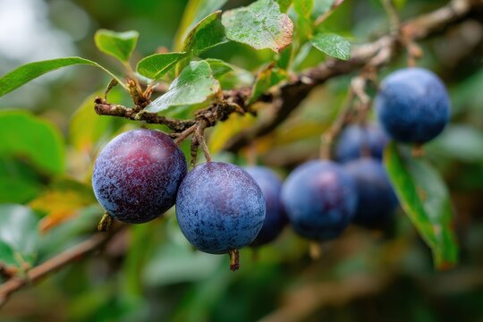 Mature josta berries on a bush in an organic garden gathering