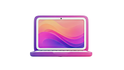 3D Rendered Pink and Purple Laptop with Abstract Wallpaper