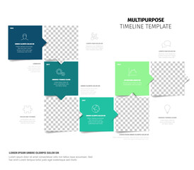 This professional timeline template features colorful timeline template blocks for data visualization. Use this multipurpose timeline template to showcase your project milestones.