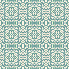 Teal Ornamental Seamless Pattern Background Illustration in Vintage Baroque Style, Surface Pattern for Fabric and Wallpaper