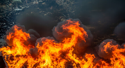Fototapeta premium Intense Fire and Dark Smoke Abstract Crisis Background
