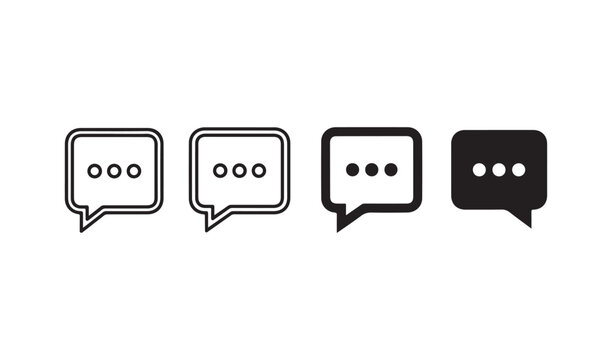 Four speech bubble icons in various styles, from outline to solid black, representing communication and chat.