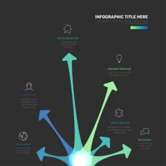 Fotobehang Onderzeeër A modern business infographic template features colorful arrows pointing to icons. This sleek infographic template displays six data points with vibrant arrows on a dark background.  © Petr Vaclavek