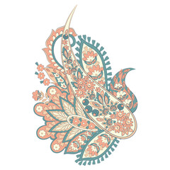 Paisley pattern in indian batik style. Isolated Floral vector illustration