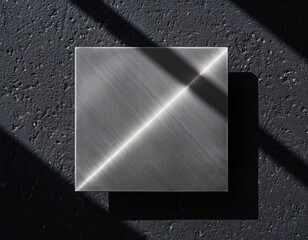 Blank Brushed Gunmetal Steel Plaque Mockup on Charcoal Plaster Wall