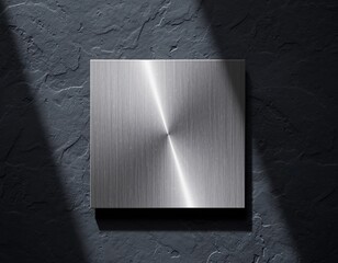 Blank Brushed Gunmetal Steel Plaque Mockup on Charcoal Plaster Wall