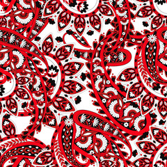 Seamless pattern with paisley ornament. Ornate floral decor for fabric. Vector illustration