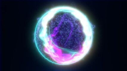 Fototapeta premium Abstract glowing turquoise and pink sphere of energy and light, featuring fluid motion and bright particle illumination, symbolizing futuristic power