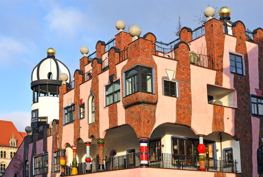 Magdeburg, Saxony, Germany, Europe : The Green Citadel, the last project of  famous Austrian architect Friedensreich Hundertwasser, unique building in his own architectural style realised in 2005