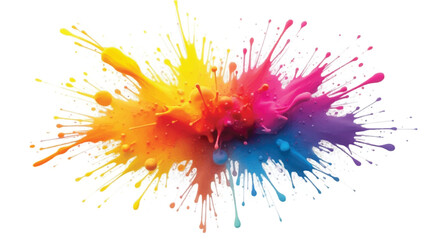 A vibrant colorful paint splashes against a white background. Colorful background design. Colorful paint explosion, illustration.	